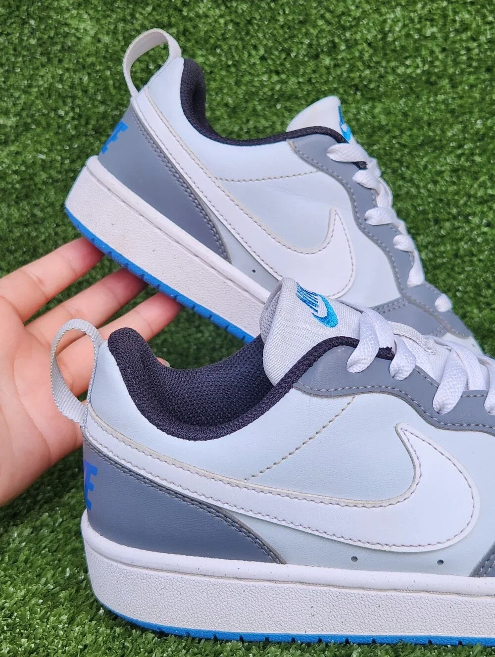 Nike Court Borough Low Big Girls Kids Gray/White Leather Size 5 Youth Sneakers